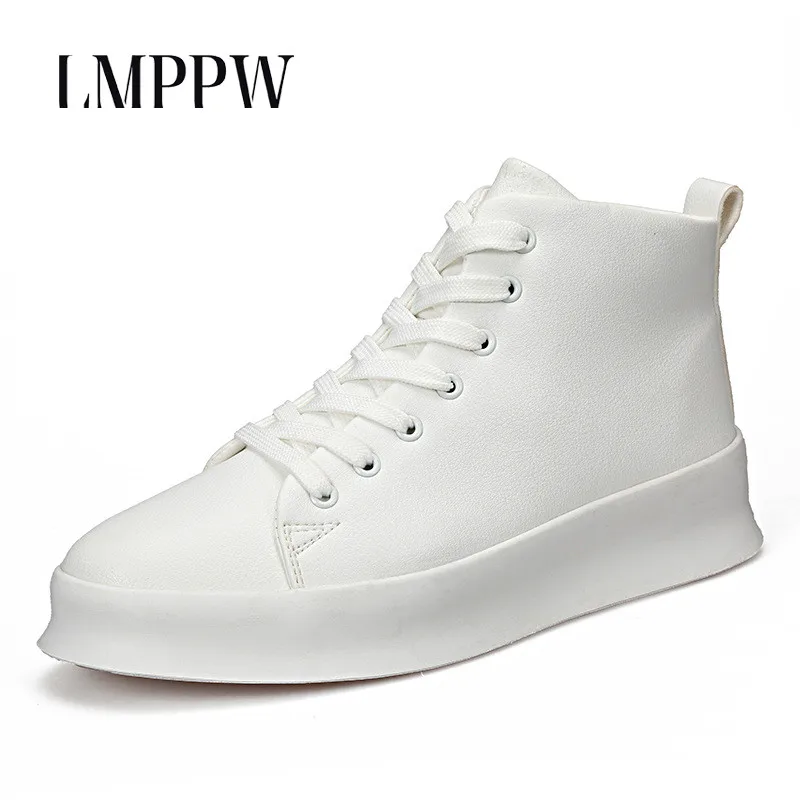 2018 New Black White Casual Sneakers Men High Top Casual Leather Shoes ...
