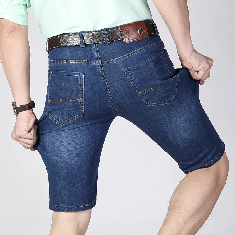QUANBO летние новые джинсовые шорты мужские деловые повседневные облегающие синие джинсы до колена наивысшего качества стрейч брендовая одежда