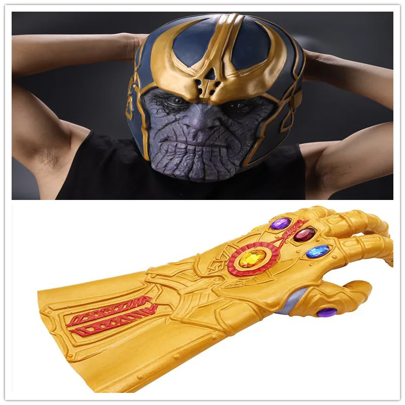 Перчатки для косплея «Thanos Infinity Gauntlet» на Хэллоуин, жесткая латексная маска «Infinity War» - Цвет: Зеленый