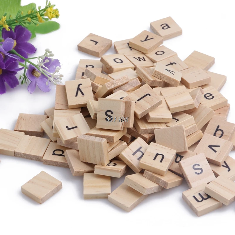 2017 Wooden Alphabet Scrabble Tiles Black Letters For Crafts Wood New 100PCS FEB17 30