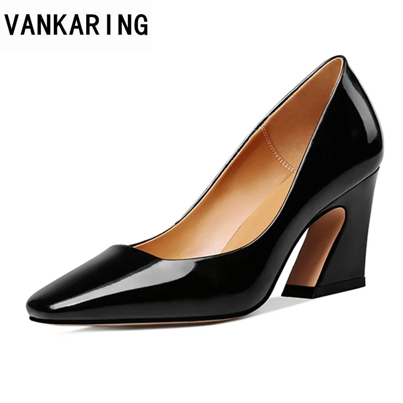 

VANKARING patent leather women shoes high heels pointed toe black platform shoes 2018 new grace woman dress office ladies pumps
