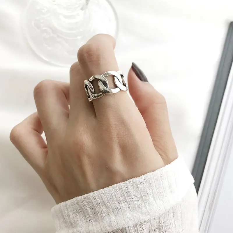 

Silvology 925 Sterling Silver Weave Chain Wide Rings Upgraded Version High Quality Japan Style Female Rings Office Jewelry Gift