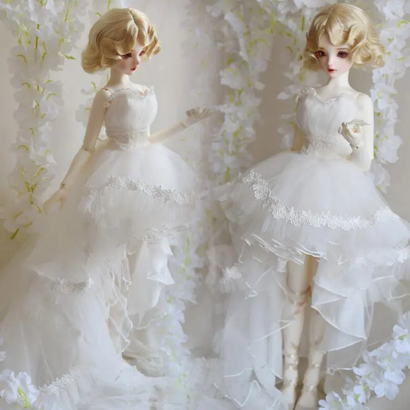 Новинка Классическое белое кружевное свадебное платье со шлейфом 1/3 1/4 BJD Кукла SD