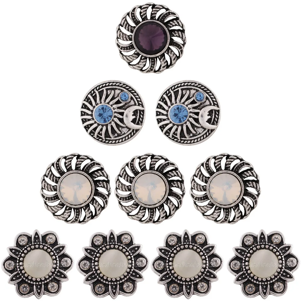 

18mm Snap Jewelry Mix Many Styles 18mm Metal Snap buttons Ancient silver buttons Rhinestone Watches Snaps Jewelry wholesale 10pc