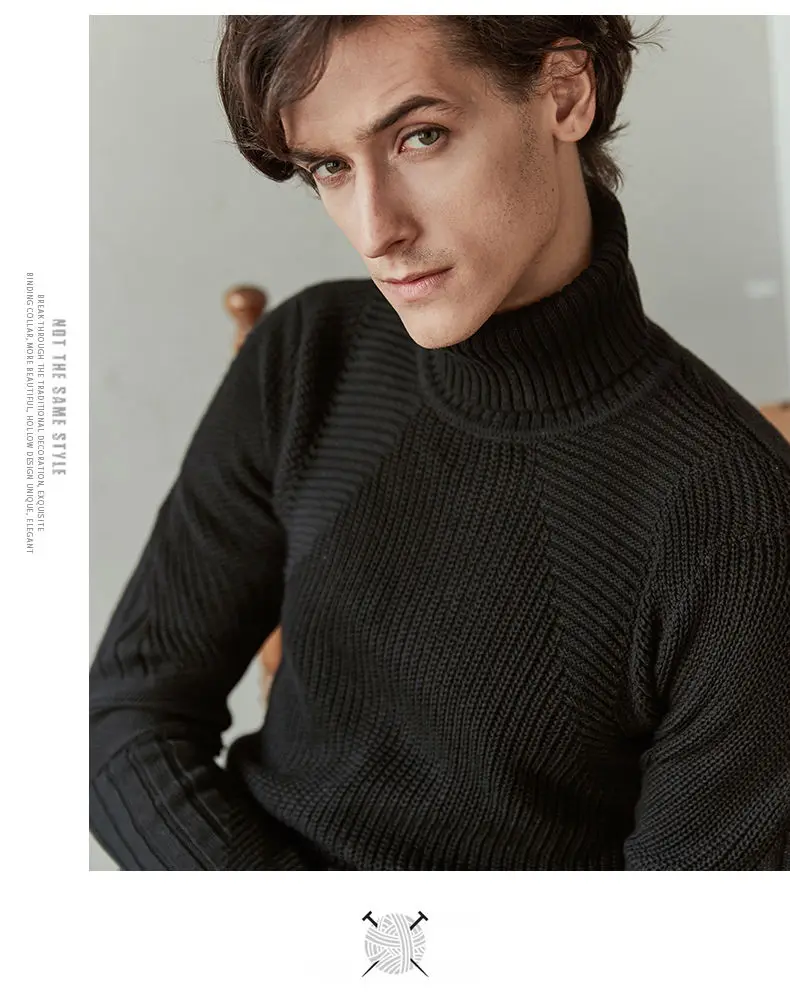 Winter Men Turtleneck Sweater Pullovers Winter Thick High-Neck Male Sweater Jumpers Cotton Man knitwear Autumn 2019 Fashion New 06