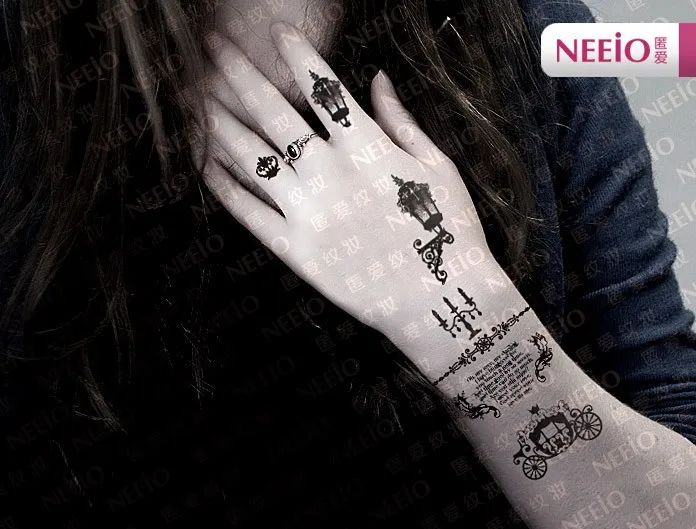 Ani177 Neeio Temporary Tattoo Fairy Tale Princess Carriage Pumpkin Car Key Tattoos Arm Leg Hand Finger Waterproof Body Art Tatto Art Tin Art Hatart Deco Party Decorations Aliexpress