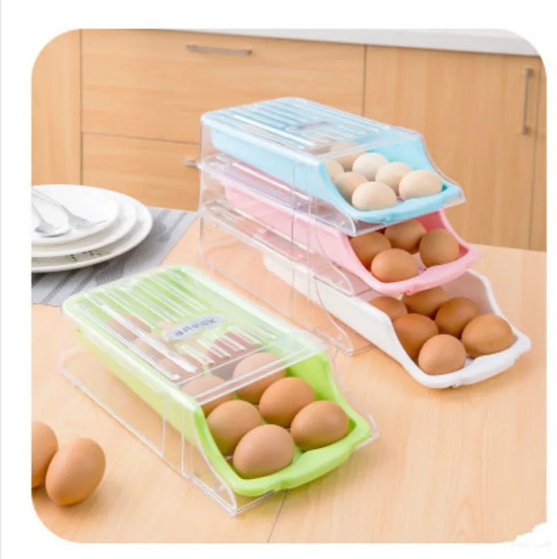 البيض تخزين مربع حاوية الطعام الثلاجة درج نوع علبة البيض إمالة سهلة لالتقاط الفضاء في تخزين المطبخ مربع