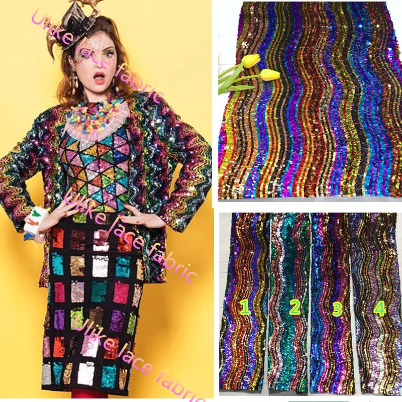 Rainbow pattern African Sequence Lace Fabric for custom costumes AF29 High Quality French net Nigerian party Fabrics | Дом и сад