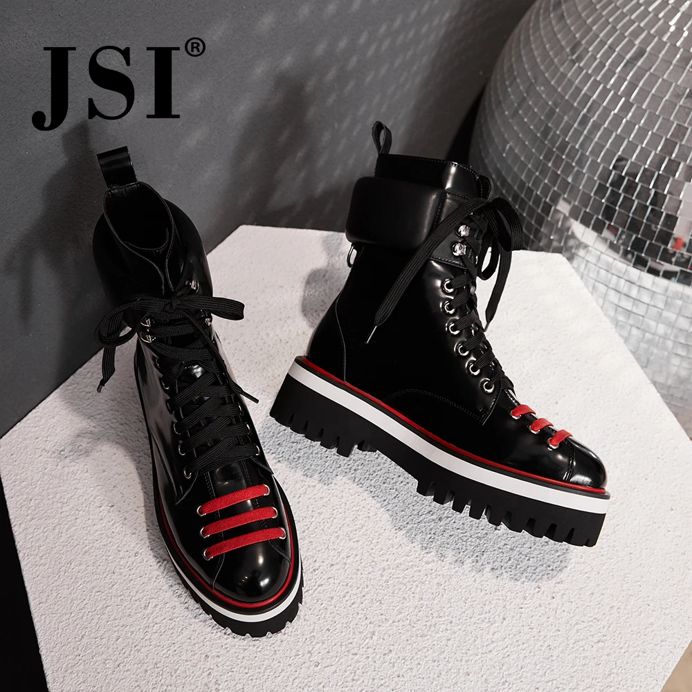 JSI/Новые Модные женские ботинки Ботинки martin на платформе женская повседневная обувь ручной работы из натуральной кожи на шнуровке; большие размеры; JO218