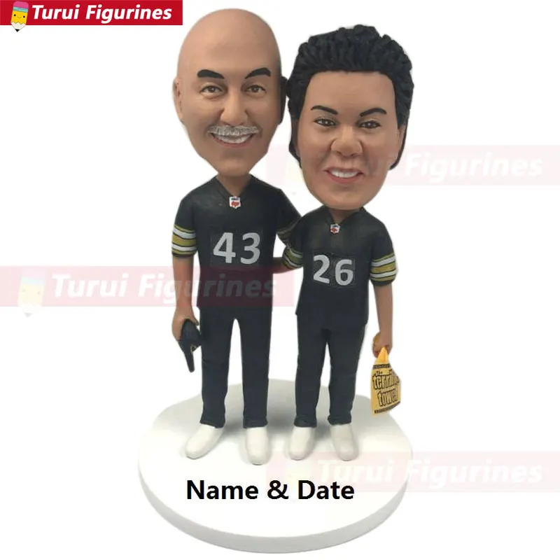 

sport game Personalized Wedding Cake Topper Bobble Head Clay Figurine baseball Cake Topper Steelers Wedding