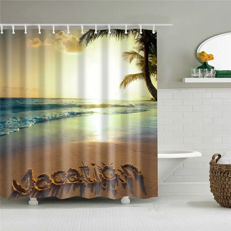 Дешево Высокое качество морской пляж в виде ракушки с принтом занавески для душа для ванной экран водонепроницаемый продукты Ванная комната декор...