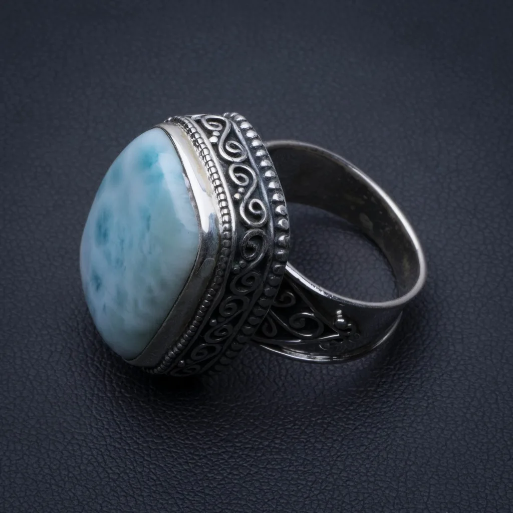 

Natural Caribbean Larimar Vintage 925 Sterling Silver Ring, US Size 8.5 R3428