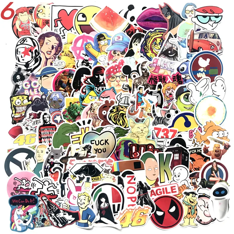 100 pcs Mixed Cartoon Toy Stickers Car Styling Bike Motorcycle Phone Laptop Travel Luggage Cool Funny Sticker Bomb JDM Decals