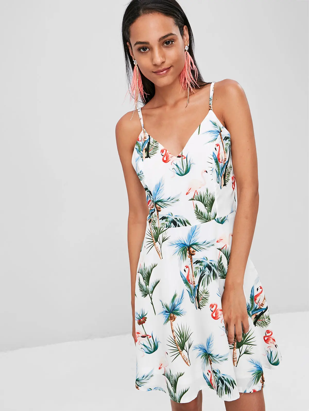 ZAFUL Criss Cross Flamingo Print Dress-in Dresses from Women's Clothing
