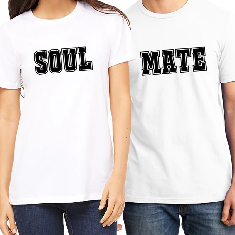 PSTYLE Soul Mate Couple T Shirt for Lovers Summer Short Sleeve T-shirt for Men and Women Couple Clothes