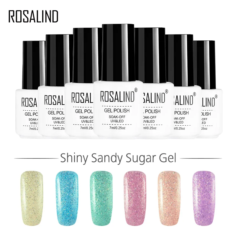 

ROSALIND Gel 1S 7ml Shiny Sandy Sugar Gel Nail Polish Set For Manicure UV LED Hybrid Gel Varnishes Nail Extension Top Base Coat