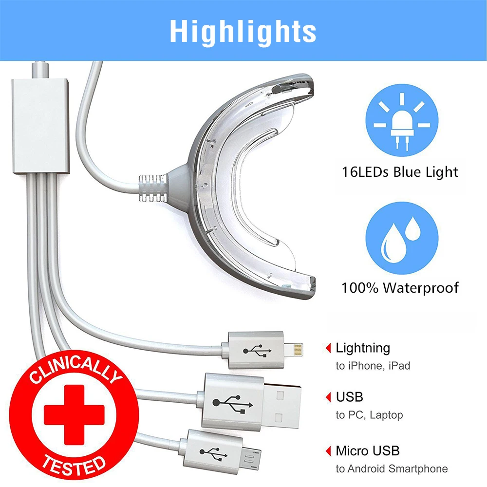  16 LEDs Cold Light Teeth Whitening Device Mouth Tray USB Dental Professional Tooth Whitener Bleachi