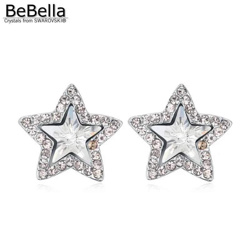 BeBella серьги-гвоздики со звездами и пентаграммой с кристаллами Swarovski, модные ювелирные изделия для женщин и девушек, Рождественский подарок - Окраска металла: Crystal