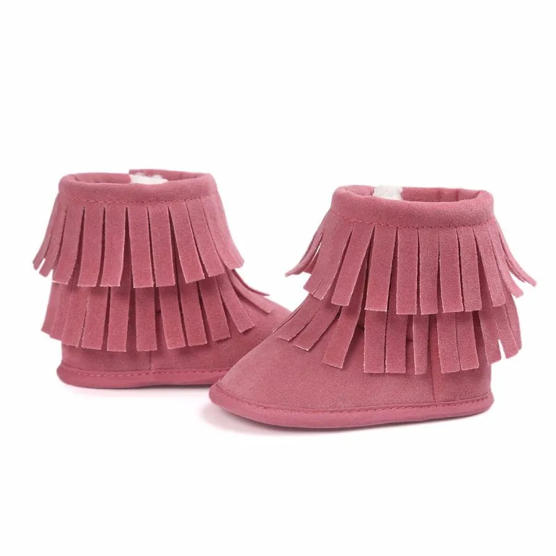 Зима; детская одежда для маленьких девочек и мальчиков в классическом стиле для досуга, зимние ботинки с бахромой обувь для новорожденных сапоги "принцесса"