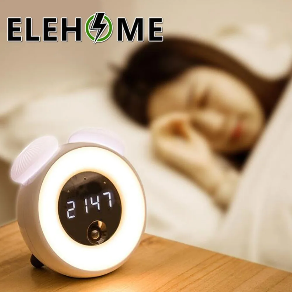 

Night light bedroom with sleeping table lamp sound control induction with time alarm clock creative plug-in baby feeding XF30