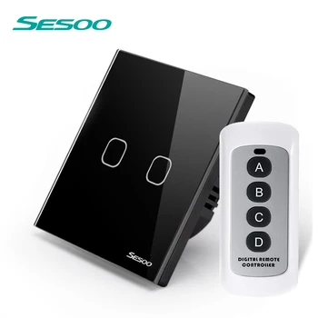 

SESOO EU/UK Touch Switch LED Wall Light Switch 170-240V black Glass panel