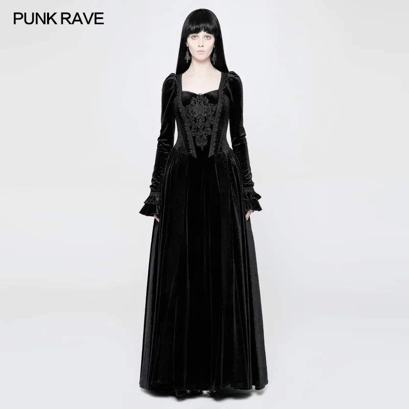 

PUNK RAVE Women Long Dress Gothic Vintage Gorgeous Wedding Evening Party Victorian Palace Long Sleeve Dress for Women