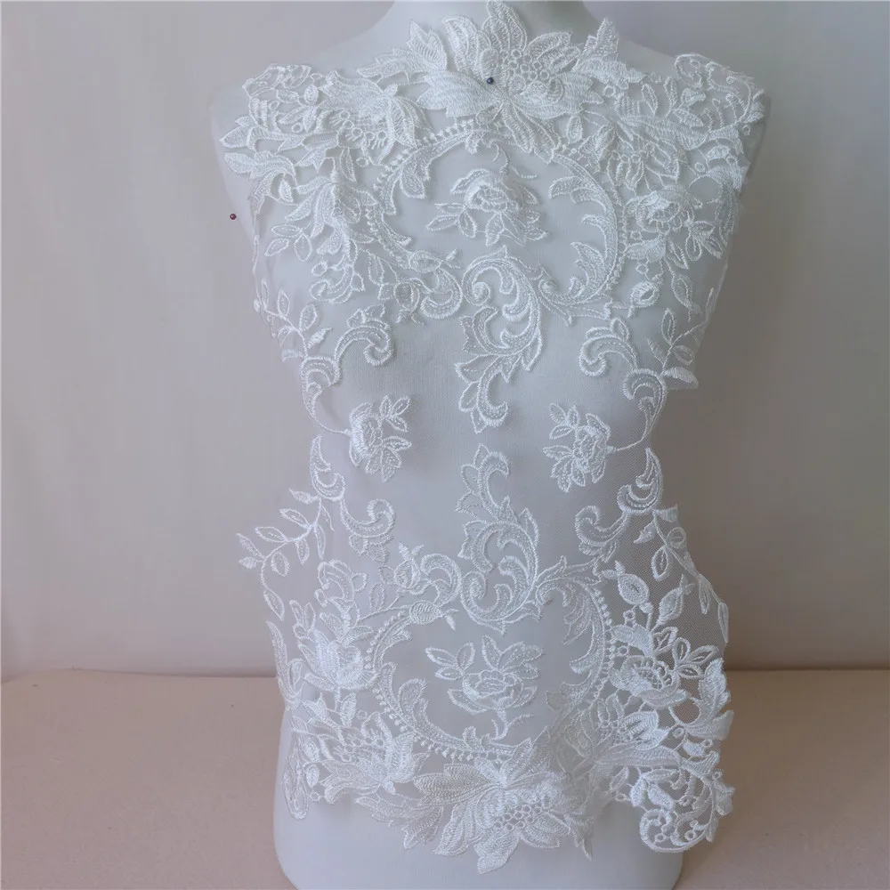 

Handmade Embroidered Lace Appliques Flower Sewing Trims DIY Wedding Dress Applique Tulles Lace Fabric One Piece 50*19cm