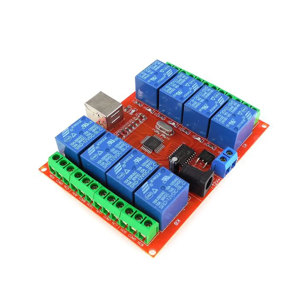 

HW-554 A198 DC 12V 8 Channel Relay Module Computer USB Control Switch Free Drive Relay Module PC Intelligent Control