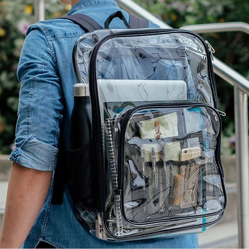 

1PCS Transparent Schoolbag Student Transparent Double Shoulder Bag Environmental Safety Visual Interior PVC Student Bag