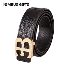 Men Crocodile pattern Genuine leather brand B BELT Luxury Belts for men SMOOTH Buckle Casual Dress men belt ceinture homme HM