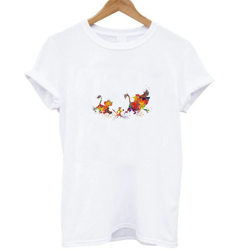 Летняя повседневная женская футболка с принтом в стиле хакуны Матата Ullzang Lion King Simba, Однотонная футболка с короткими рукавами в стиле Харадзюку - Цвет: 19bk020