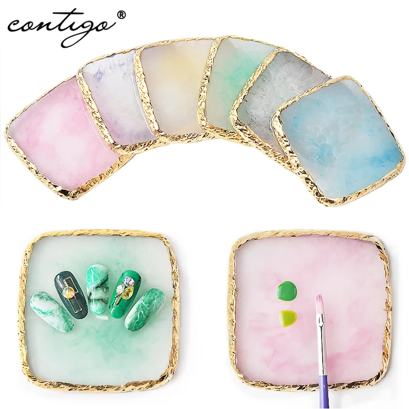 

Contigo Nail Art Palette Painting Square Resin Agate Display Board Color Drawing Gel Polish Palet Nails Accessoires Tool 2019New