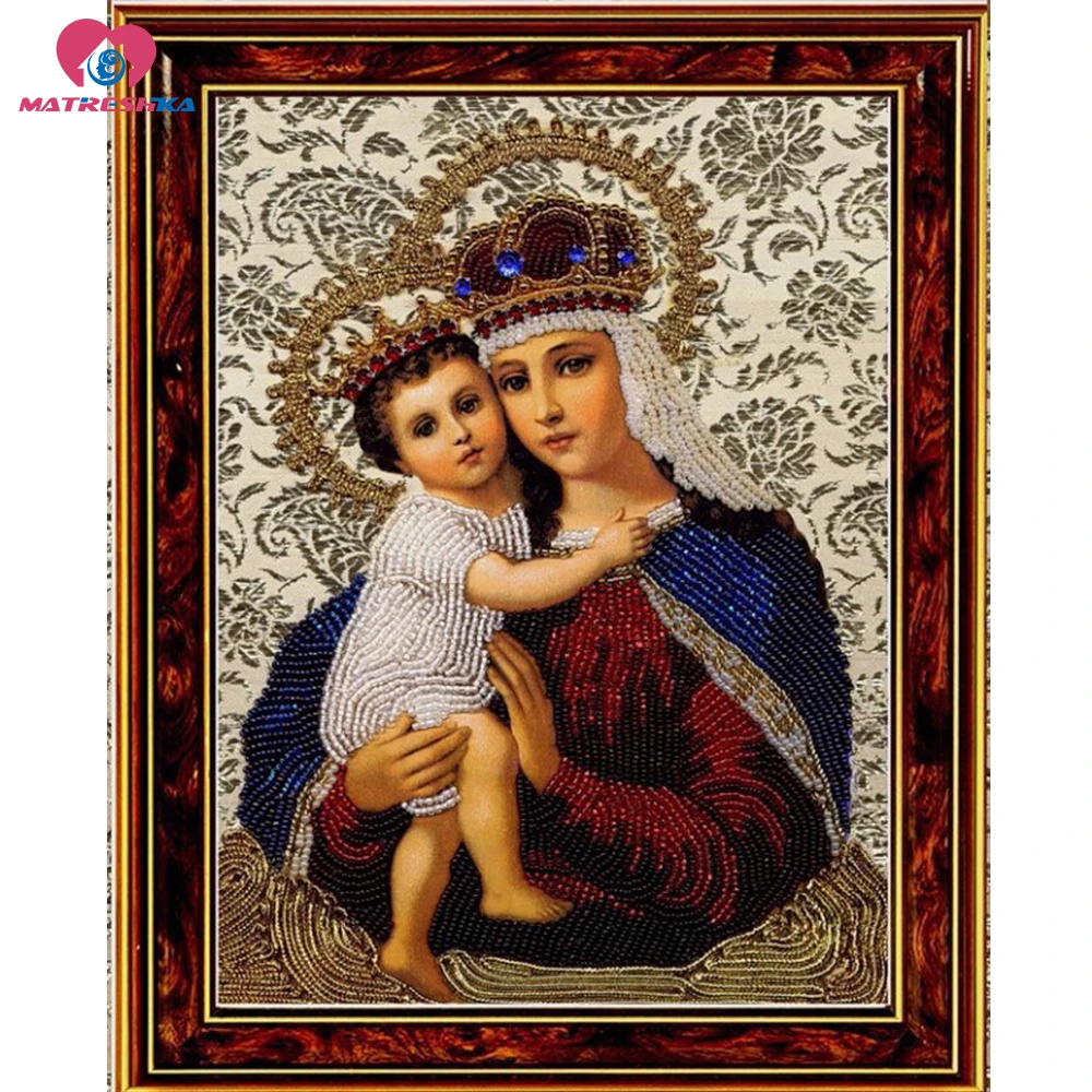 5068cm beads embroidery kit the virgin mary accurate printed full