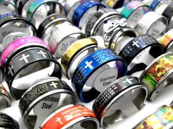 

Wholesale 100pcs top mix English spinish religious Lord's Prayer Cross stainless steel rings Jewelry lots
