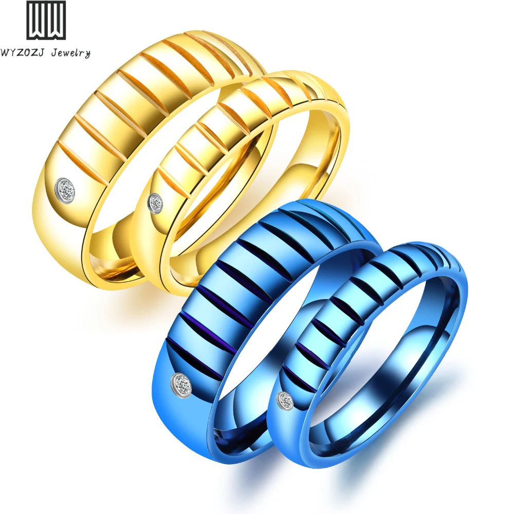 Stainless Steel Couple Rings Classic Blue/Gold Color Groove Micro