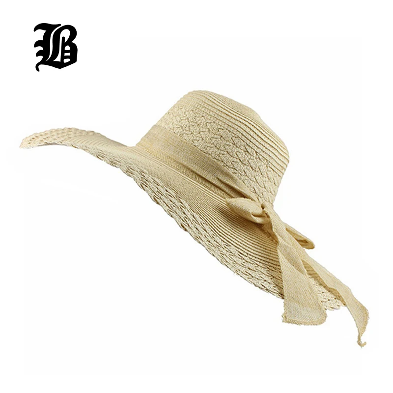 

[FLB] 2017 Spring Wholesale and Retail Fashion Women Wide Large Brim Floppy Summer Beach SunHats Straw Cap with big bow