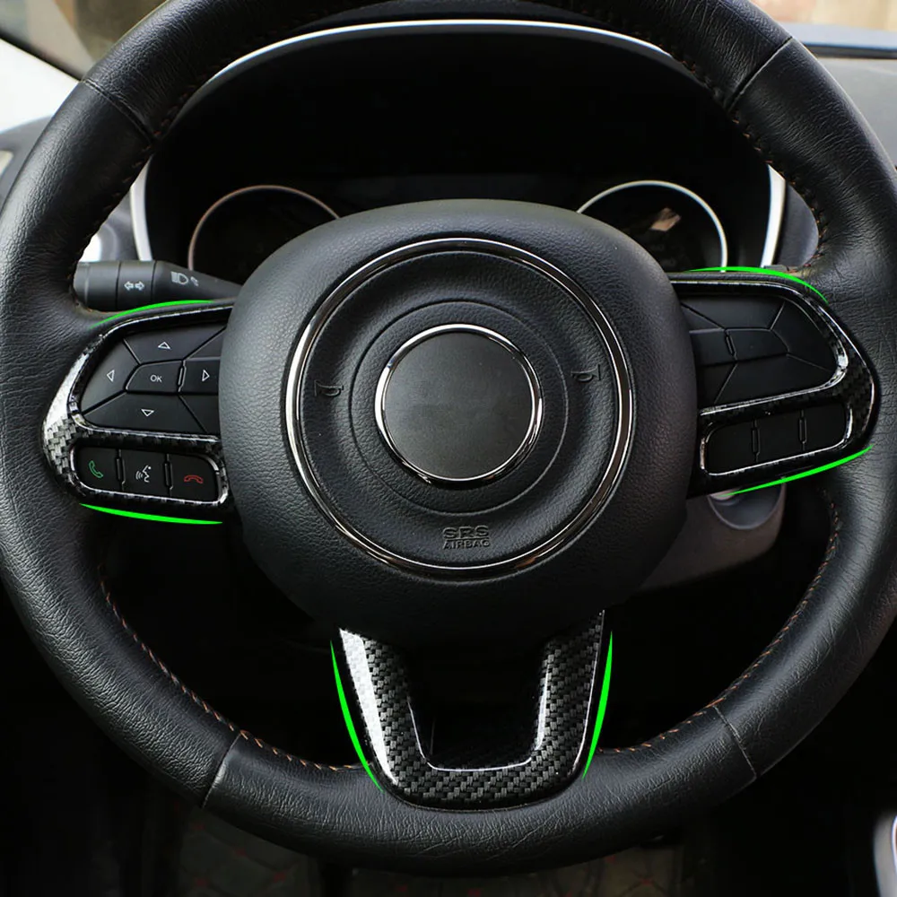 

Car Styling Carbon Fiber Car Interior Steering Wheel Protection Trim Cover Stickers for Jeep Compass 2017 2018 Renegade 2015 +