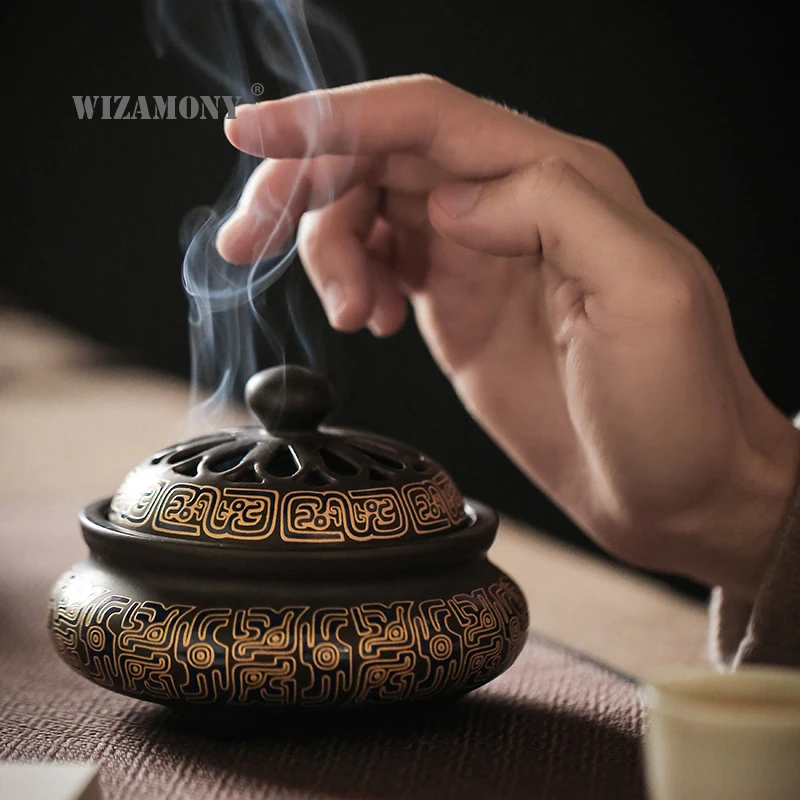 

WIZAMONY New Arrival Ceramic Incense Burner Alloy Mini Tibetan Incense Burner Sandalwood Censer Home Decor for living room