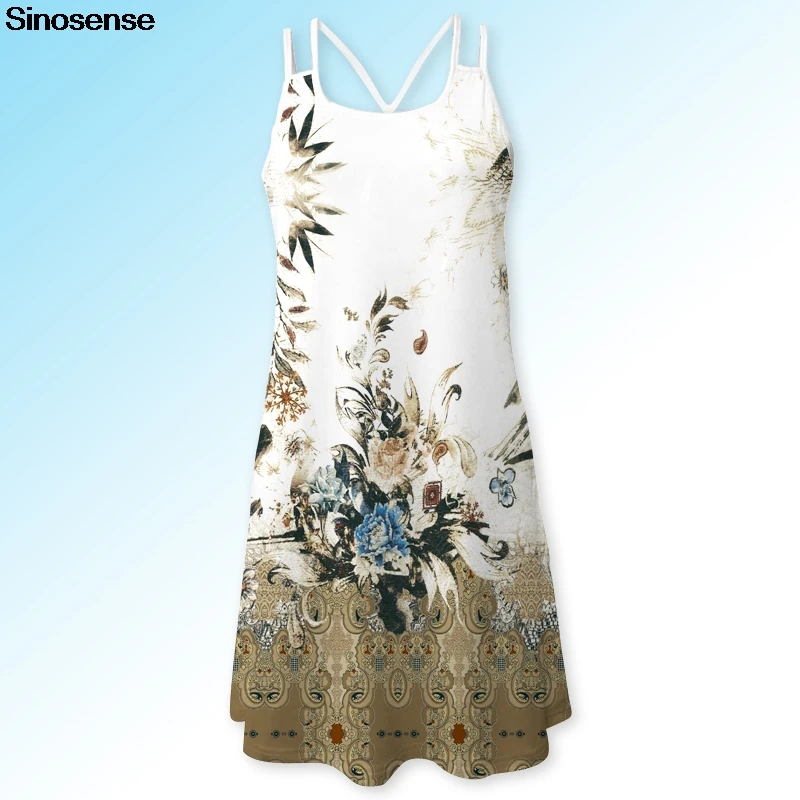 

Women Spaghetti Straps Sleeveless Tank Dress 2019 Floral Print Vintage Summer Boho Beach Party Dress Casual Loose Midi Dress XXL