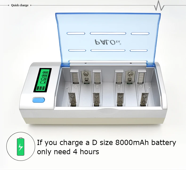 PALO светодиодный ЖК-дисплей умный аккумулятор зарядное устройство для 1,2 в Ni-MH NI-CD AA/AAA/C/D Размер 9 В аккумуляторные батареи