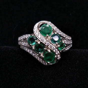 

Zambia Emerald Ring natural precious gemstone 925 sterling silver classic simple design fine jewelry anniversary gift for wife