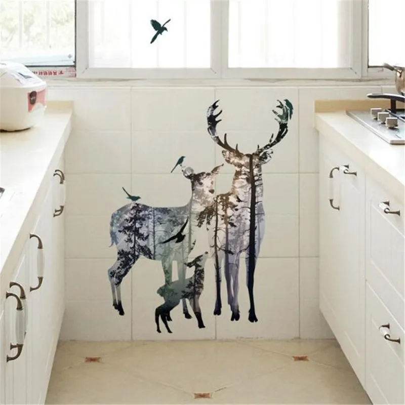 IDFIAF DIY Sika Deer Head Flowers Wallstickers For Living Room Art Vinyl Wall Decals Kids Baby Home Decor adesivo de parede | Дом и сад