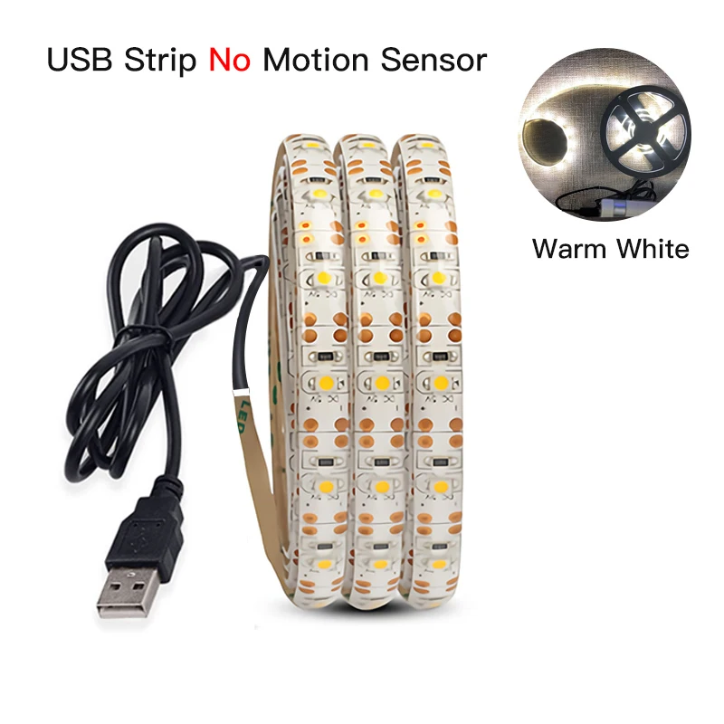 Светодиодная лента светильник с датчиком движения PIR Диодная лента Водонепроницаемая неоновая Лента USB гибкая белая подсветка Питание от батареи DC 5 В для ТВ PC - Испускаемый цвет: No Sensor Warm