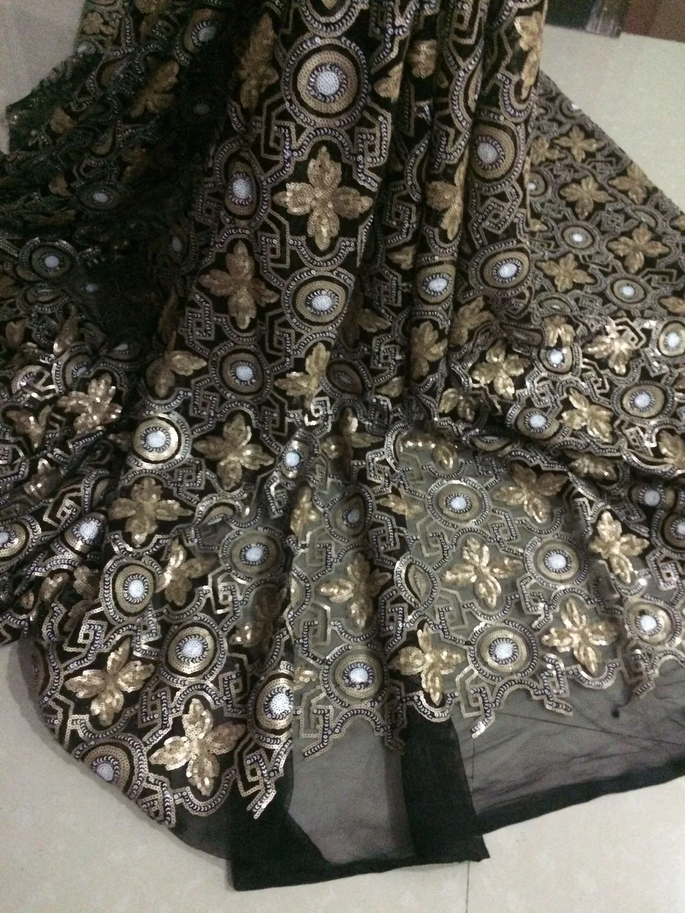 

SYJ-62415 Nigerian Lace Fabric sequins net lace fabric 100% polyster with sequins