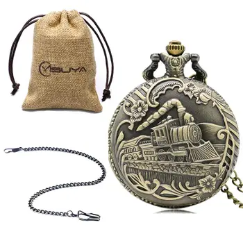

Bronze Quartz Pocket Watch Train Locomotive Engine Women Men Necklace Pendant Chain Birthday Gifts Reloj De Bolsillo