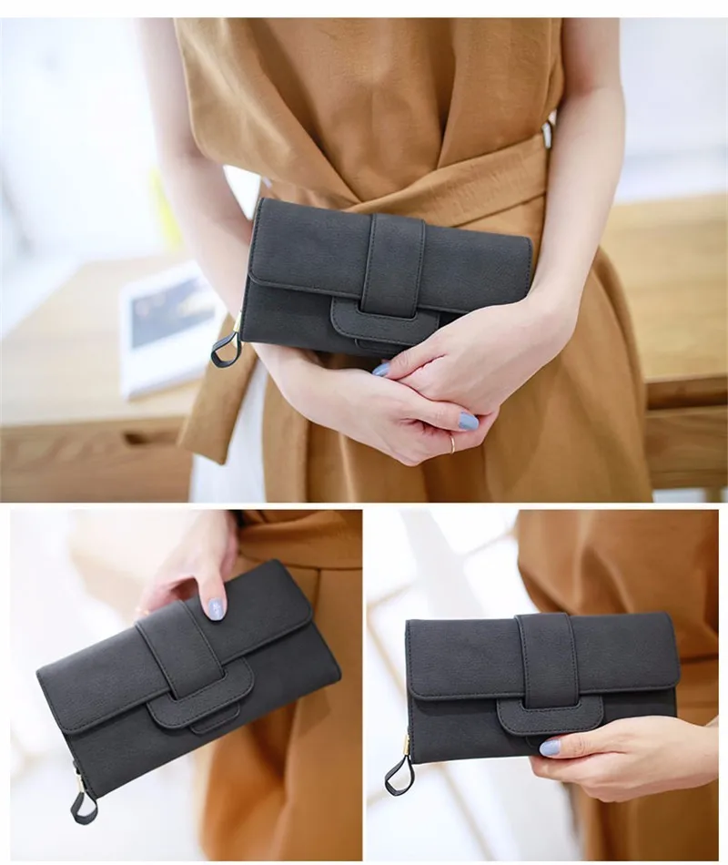 Multi-card holder long wallet clasp and closure detail