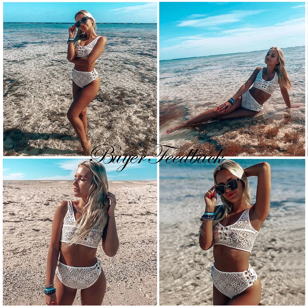 Sporlike Blcak White Lace High Waist Swimsuit Bikini Set 2017 Sexy Solid Bikinis Women Push Up Swimwear Banting Suit Swim Sporlike Blcak White Lace High Waist Swimsuit Bikini Set 2017 Sexy Solid Bikinis Women Push Up Swimwear Banting Suit Swim