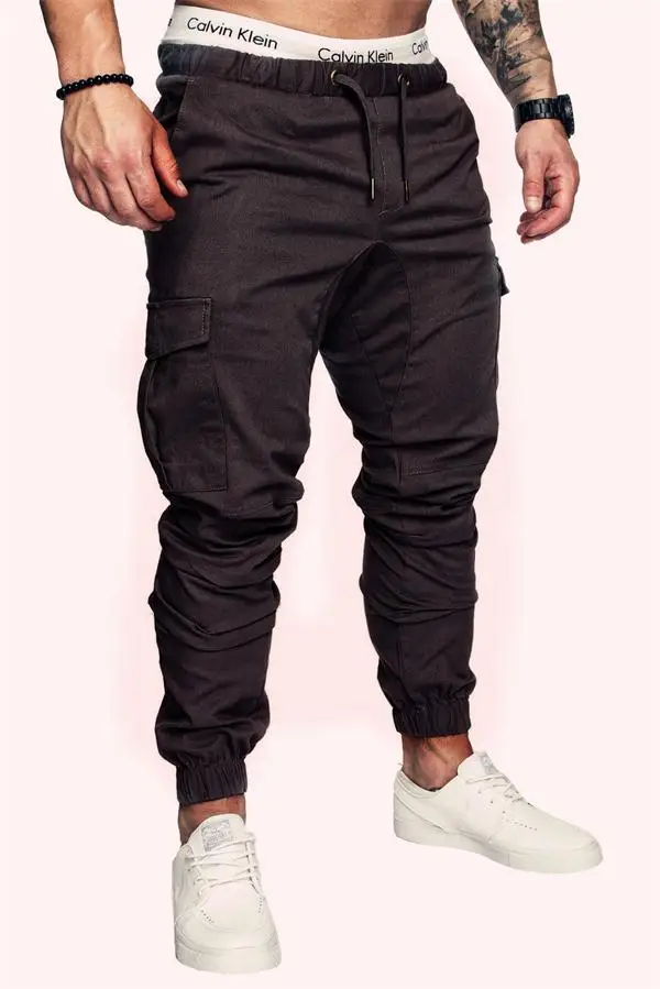 Брендовые мужские новые модные тонкие однотонные с карманами мужские повседневные брюки дизайнерские мужские штаны для бега s - Цвет: 1