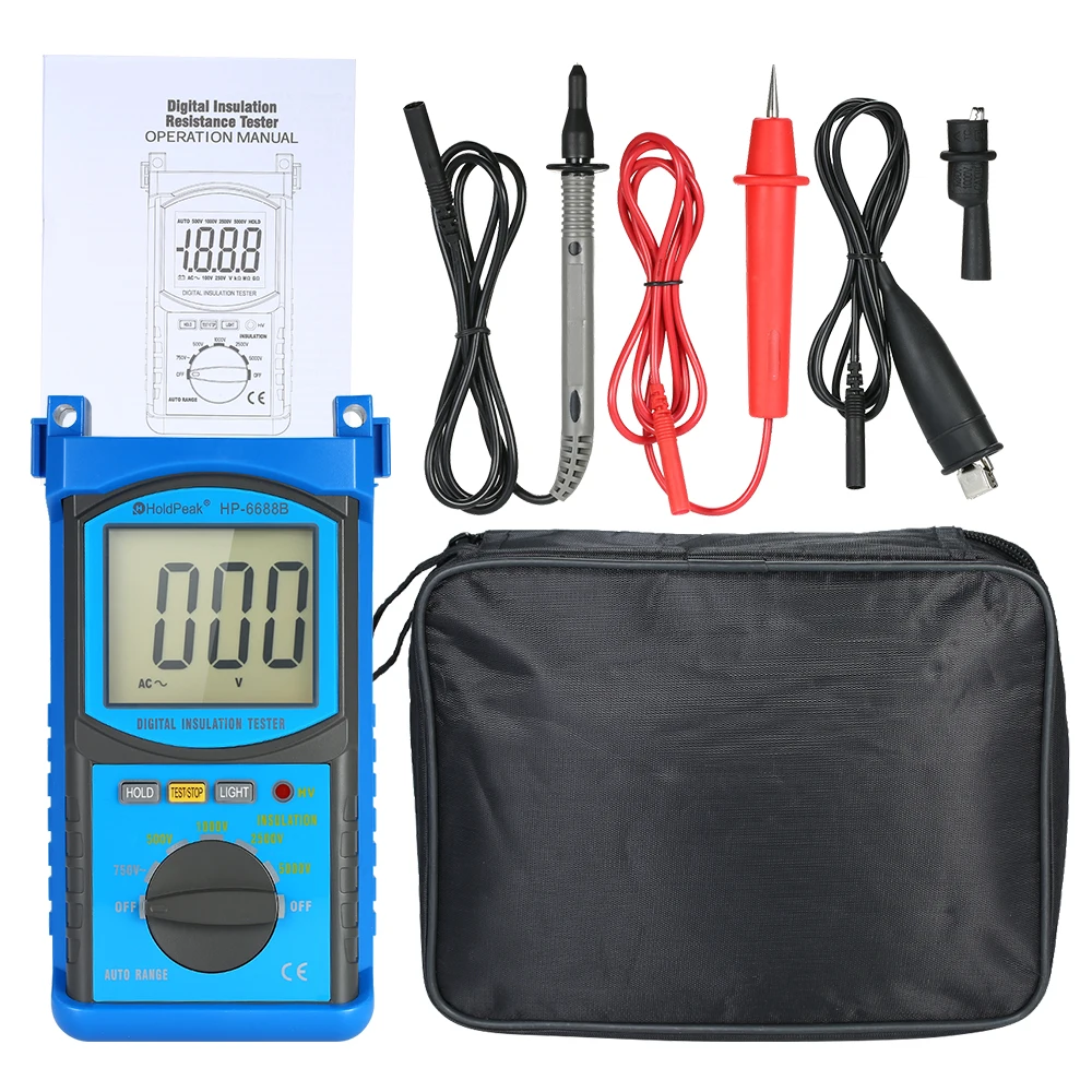 

HoldPeak Auto-range LCD Digital Insulation Resistance Tester Megohm Meter Megger Megohmmeter DC500V/1000V/2500V/5000V Voltmeter