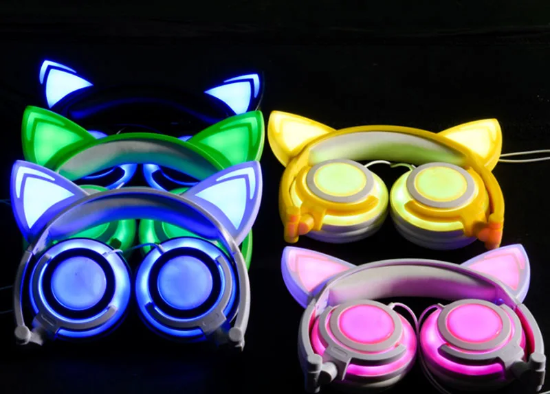 New Christmas Foldable Flashing Glowing Cat Ear Headphone Gaming Headset Kids LED Light Earphone For PC Laptop Computer Mobile